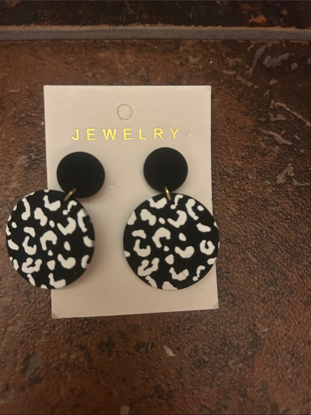 Black & White Leopard-Print Drop Earrings